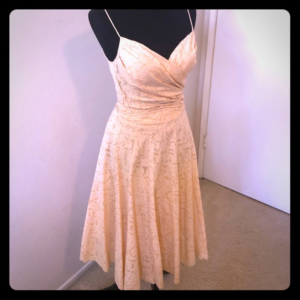 Beautiful creamy light yellow floral sequin dress